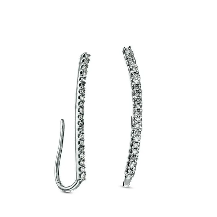 Goldia 013 CT TW Diamond Curved Bar Crawler Earrings in 10K White Gold Earrings Goldia 013 CT TW Diamond Curved Bar Crawler Earrings in 10K White Gold Earrings