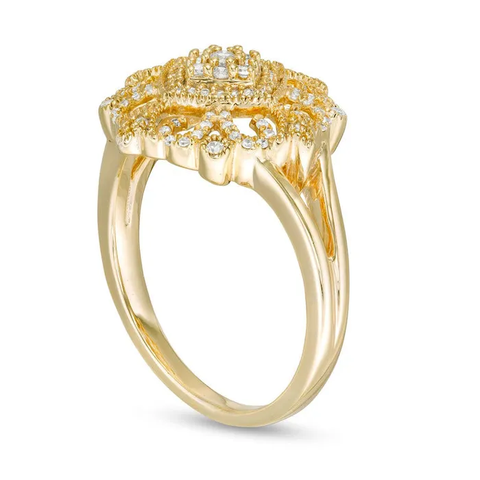 Goldia 025 CT TW Composite Natural Diamond Tilted Cushion Ornate Antique VintageStyle Ring in Solid 10K Yellow Gold Rings Goldia 025 CT TW Composite Natural Diamond Tilted Cushion Ornate Antique VintageStyle Ring in Solid 10K Yellow Gold Rings