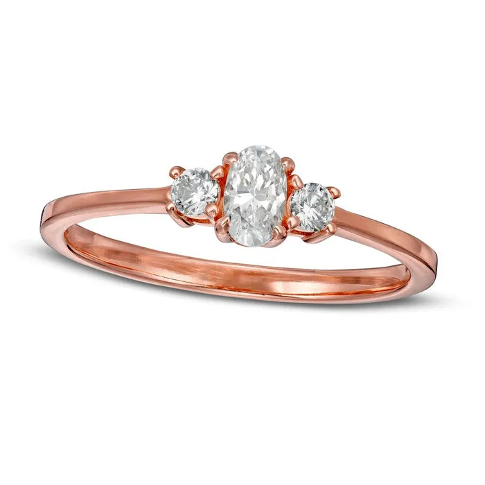 Goldia 050 CT TW Oval and Round Natural Diamond Three Stone Engagement Ring in Solid 14K Rose Gold Rings Goldia 050 CT TW Oval and Round Natural Diamond Three Stone Engagement Ring in Solid 14K Rose Gold Rings