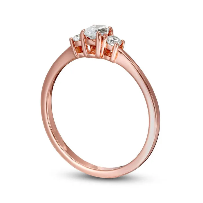 Goldia 050 CT TW Oval and Round Natural Diamond Three Stone Engagement Ring in Solid 14K Rose Gold Rings Goldia 050 CT TW Oval and Round Natural Diamond Three Stone Engagement Ring in Solid 14K Rose Gold Rings