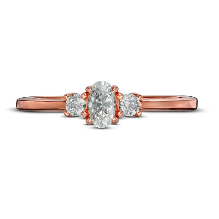 Goldia 050 CT TW Oval and Round Natural Diamond Three Stone Engagement Ring in Solid 14K Rose Gold Rings Goldia 050 CT TW Oval and Round Natural Diamond Three Stone Engagement Ring in Solid 14K Rose Gold Rings