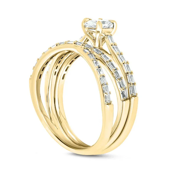 Goldia 075 CT TW Oval and Baguette Natural Diamond Crossover Bridal Engagement Ring Set in Solid 10K Yellow Gold Rings Goldia 075 CT TW Oval and Baguette Natural Diamond Crossover Bridal Engagement Ring Set in Solid 10K Yellow Gold Rings