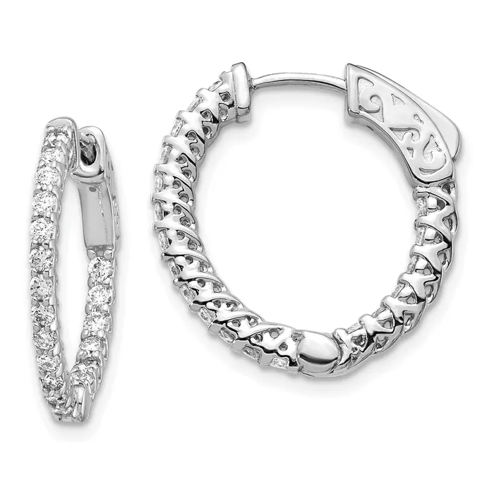 Goldia 14k White Gold 34 Ct Lab Grown Diamond VSSI G Round In and Out Safety Clasp Hoop Earrings Earrings