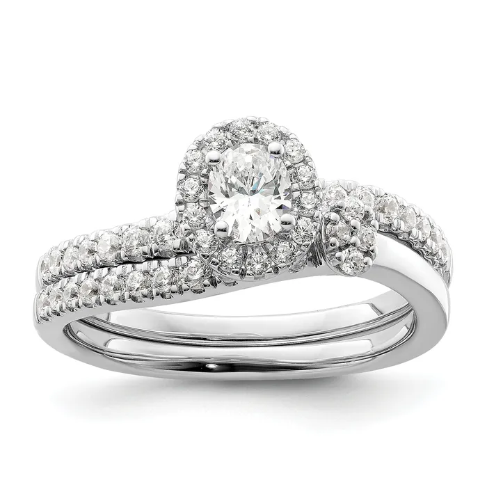 Goldia 14K White Gold Lab Grown VSSI G Diamond Two Promises Halo Engagement Ring Rings