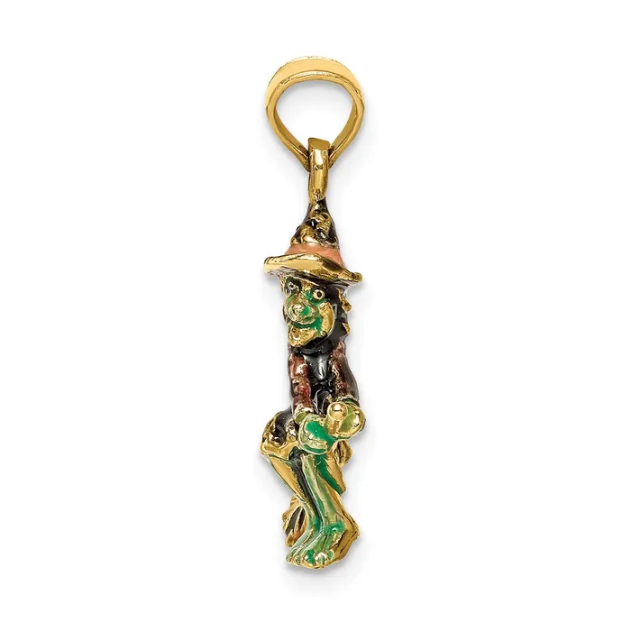 Goldia 14k Yellow Gold 3D Enameled Witch Flying on Broom Charm Charm Necklaces