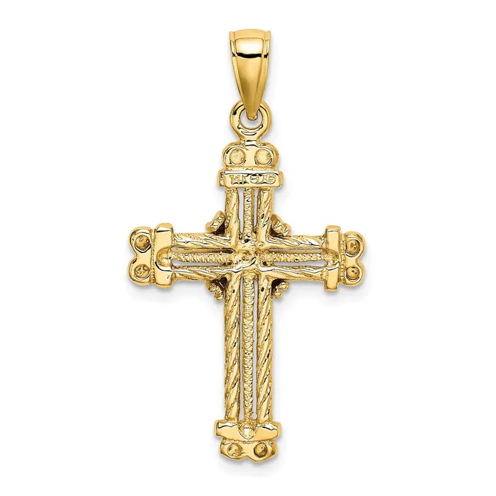 Goldia 14k Yellow Gold Gold Polished Textured Cross Pendant PreStyled Sets