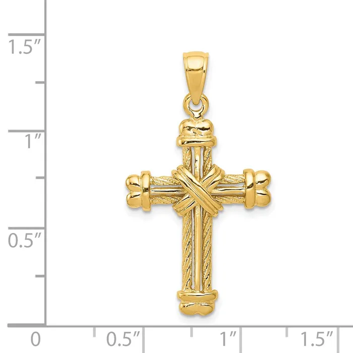 Goldia 14k Yellow Gold Gold Polished Textured Cross Pendant PreStyled Sets