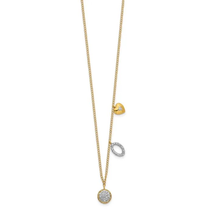 Goldia 14K Yellow Gold Real Diamond Two Circle and Heart 165 inch Necklace Necklaces