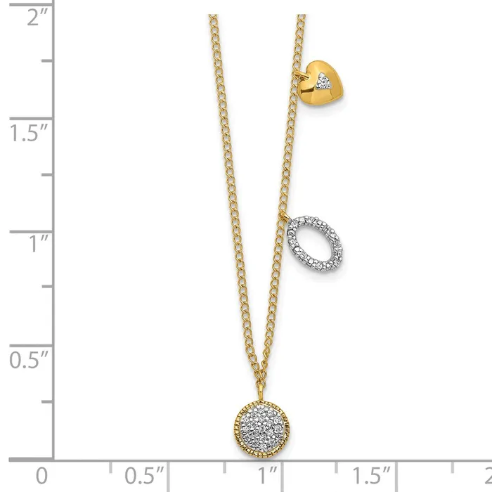 Goldia 14K Yellow Gold Real Diamond Two Circle and Heart 165 inch Necklace Necklaces