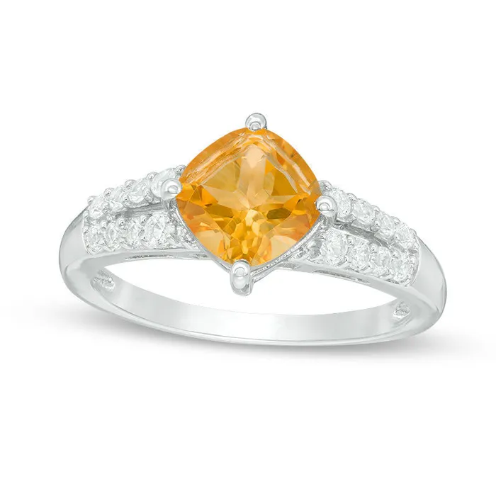 Goldia 70mm CushionCut Citrine and LabCreated White Sapphire Split Shank Ring in Sterling Silver Rings Goldia 70mm CushionCut Citrine and LabCreated White Sapphire Split Shank Ring in Sterling Silver Rings
