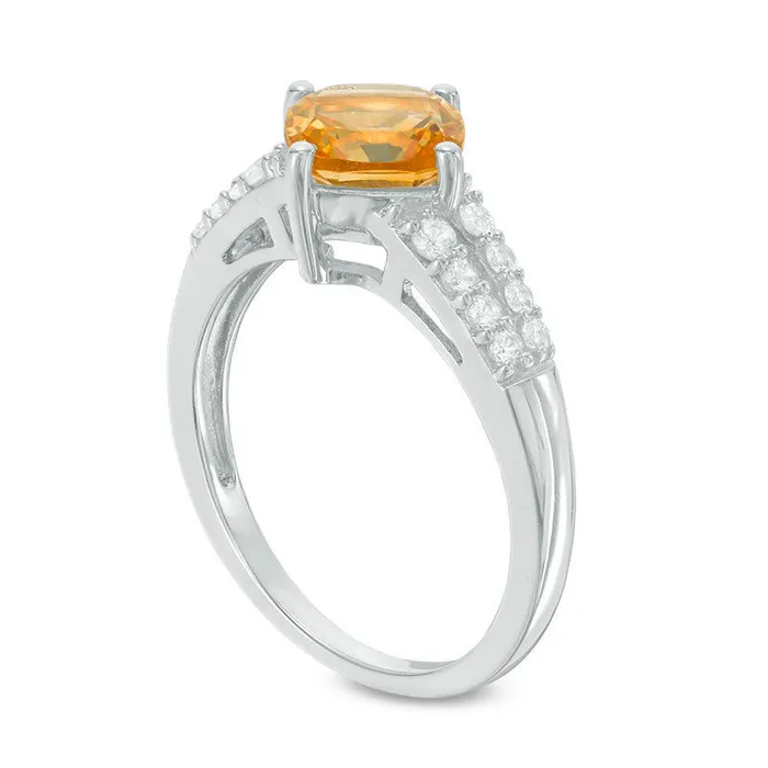 Goldia 70mm CushionCut Citrine and LabCreated White Sapphire Split Shank Ring in Sterling Silver Rings Goldia 70mm CushionCut Citrine and LabCreated White Sapphire Split Shank Ring in Sterling Silver Rings