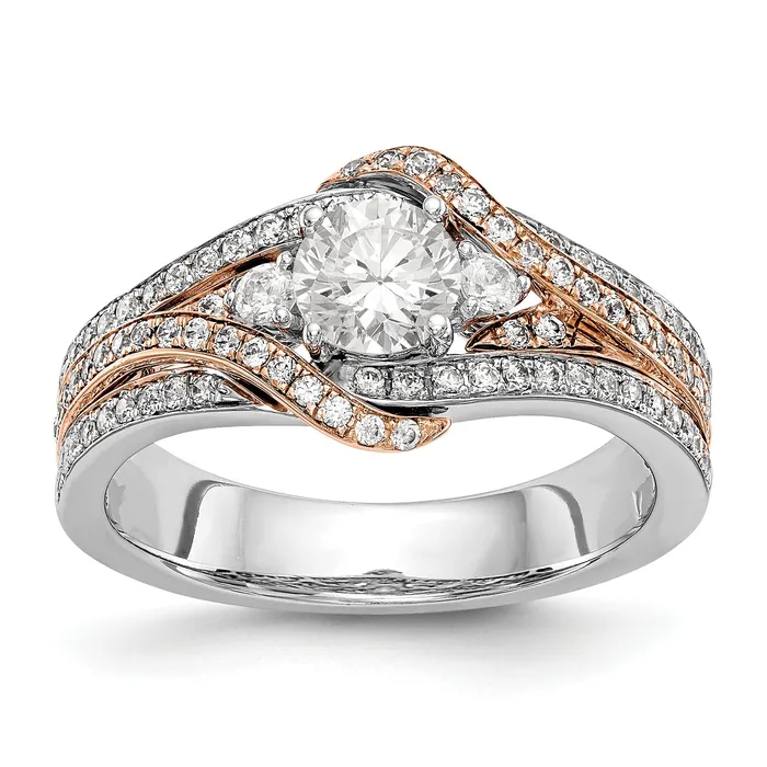 Goldiacom Rings 14k Two tone Diamond Round CZ By Pass Engagement Ring