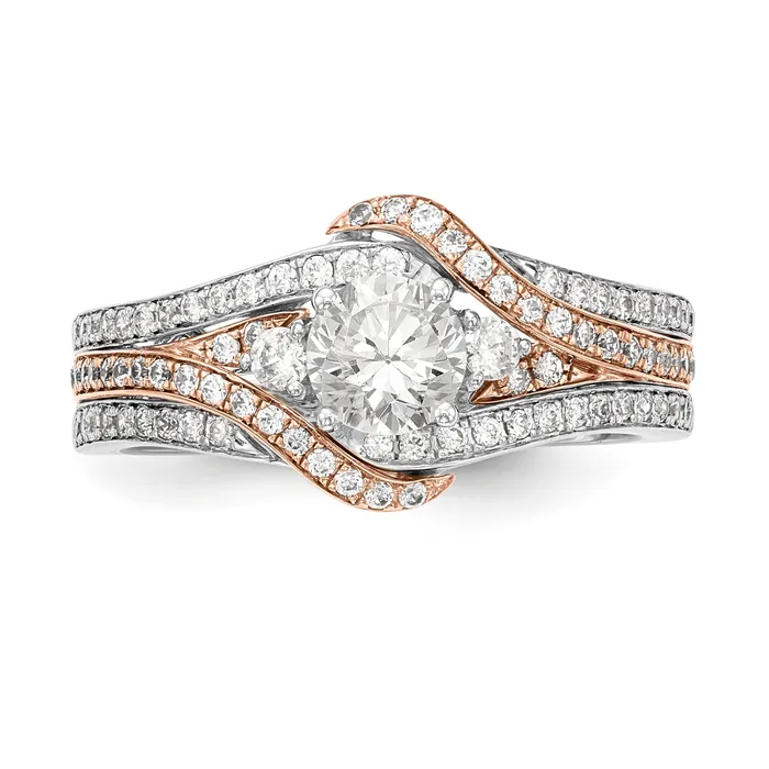 Goldiacom Rings 14k Two tone Diamond Round CZ By Pass Engagement Ring