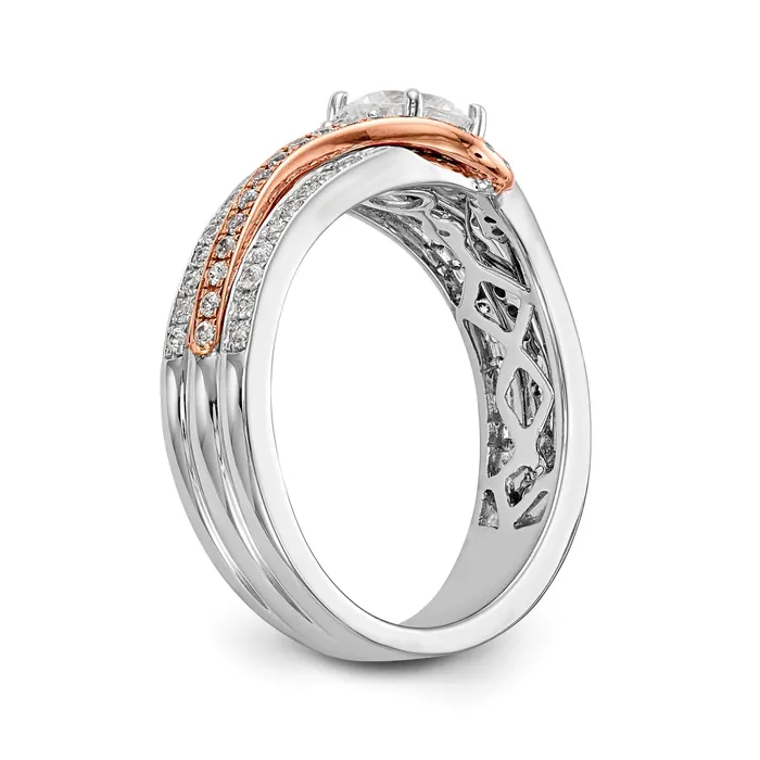 Goldiacom Rings 14k Two tone Diamond Round CZ By Pass Engagement Ring
