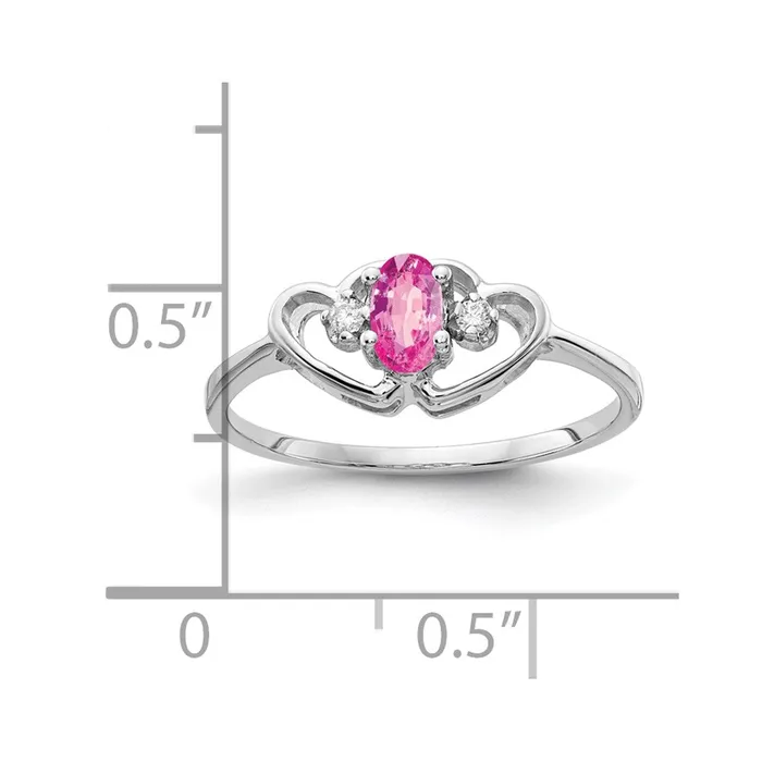 Goldiacom Rings 14k White Gold 5x3mm Oval Pink Sapphire AA Real Diamond ring