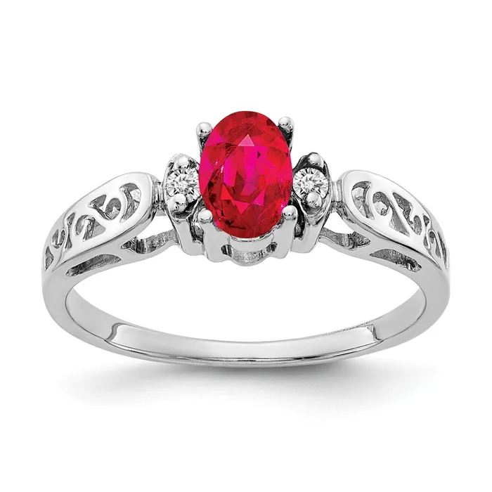 Goldiacom Rings 14k White Gold 6x4mm Oval Ruby AAA Real Diamond ring