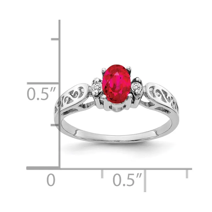 Goldiacom Rings 14k White Gold 6x4mm Oval Ruby AAA Real Diamond ring