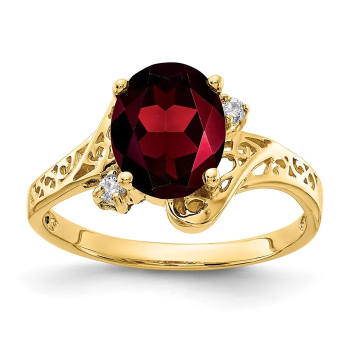 Goldiacom Rings 14K Yellow Gold 9x7mm Oval Garnet VS Real Diamond ring