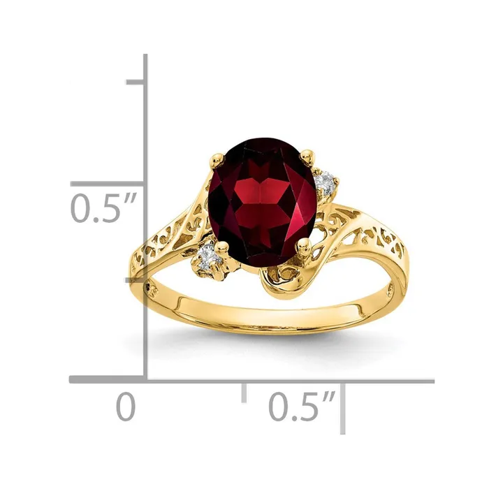 Goldiacom Rings 14K Yellow Gold 9x7mm Oval Garnet VS Real Diamond ring