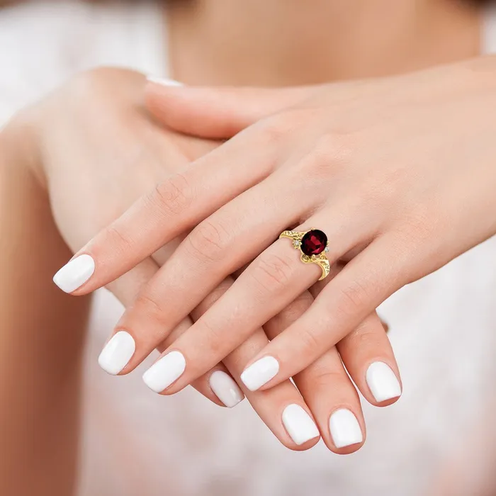 Goldiacom Rings 14K Yellow Gold 9x7mm Oval Garnet VS Real Diamond ring
