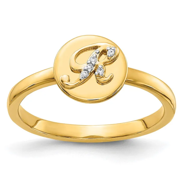 Goldiacom Rings 14k Yellow Gold Real Diamond Initial R Ring