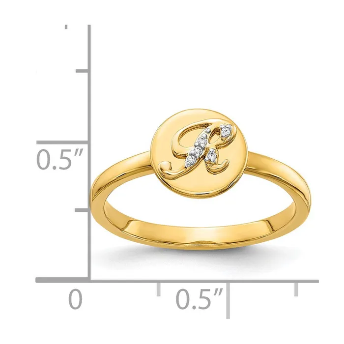Goldiacom Rings 14k Yellow Gold Real Diamond Initial R Ring