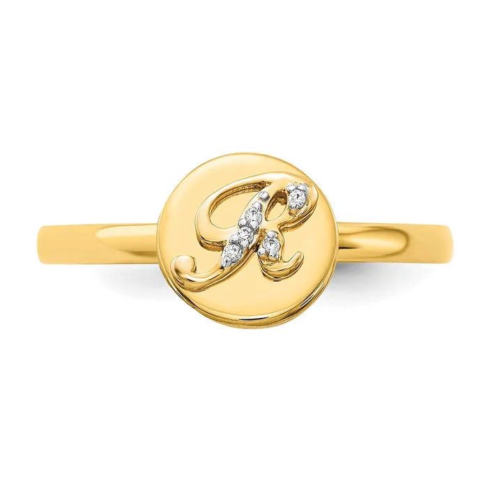 Goldiacom Rings 14k Yellow Gold Real Diamond Initial R Ring