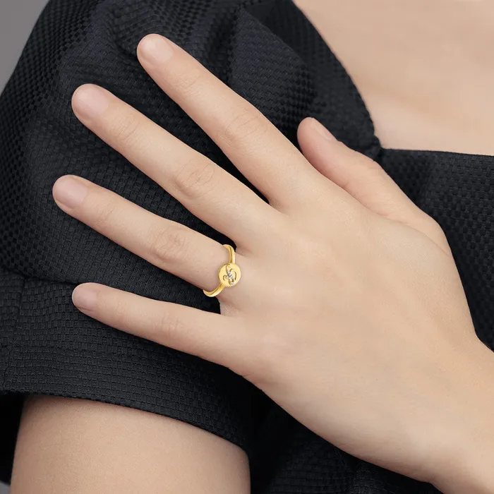 Goldiacom Rings 14k Yellow Gold Real Diamond Initial R Ring