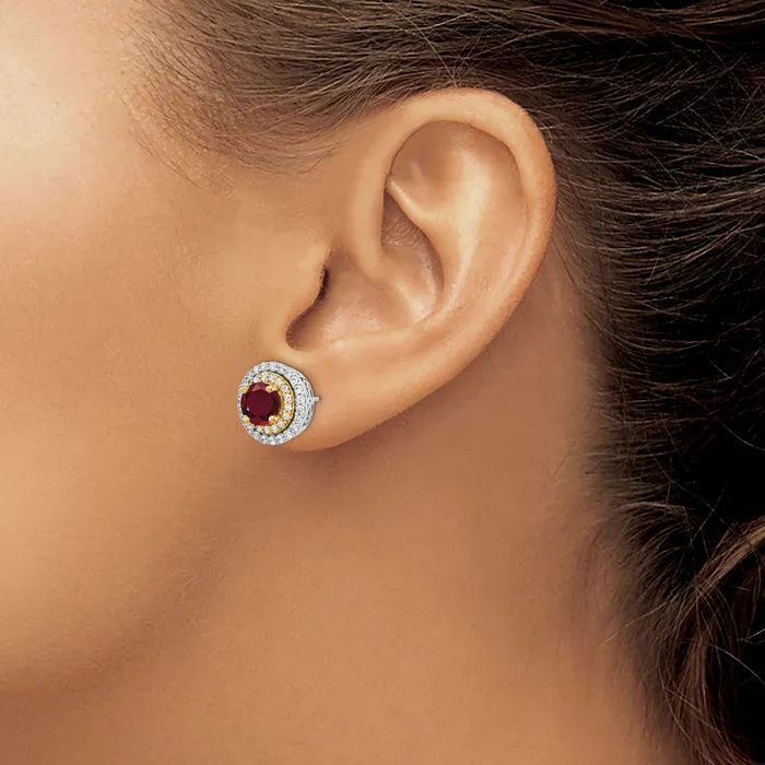 Goldia Earrings 14K TwoTone Lab Grown VSSI FGH Diamond Created Ruby Earrings
