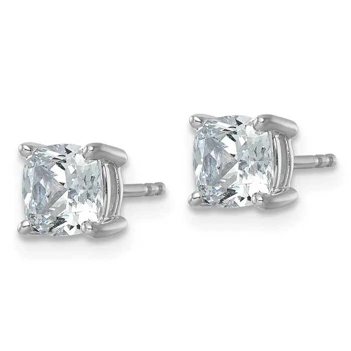 Goldia Earrings 14k White Gold 2 ctw Lab Grown Diamond VSSI G Cushion 4 Prong Heavy Wt Stud Earrings