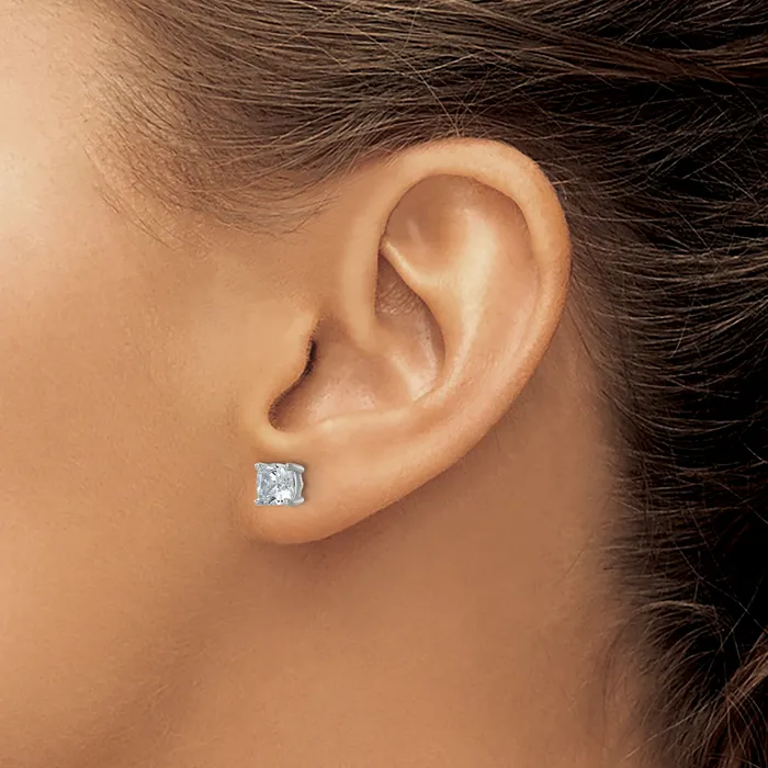 Goldia Earrings 14k White Gold 2 ctw Lab Grown Diamond VSSI G Cushion 4 Prong Heavy Wt Stud Earrings