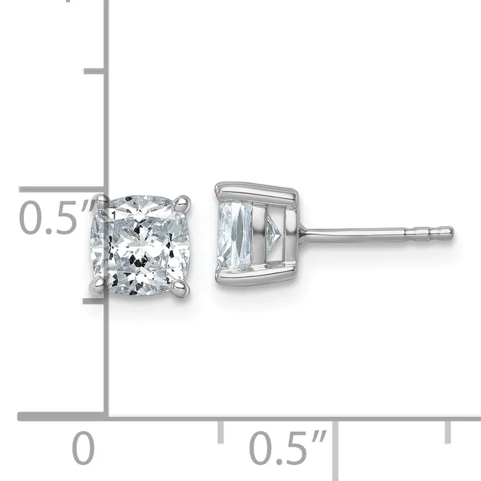 Goldia Earrings 14k White Gold 2 ctw Lab Grown Diamond VSSI G Cushion 4 Prong Heavy Wt Stud Earrings