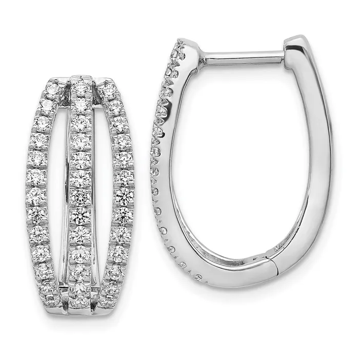 Goldia Earrings 14k White Gold 3row Real Diamond Hinged Hoop Earrings