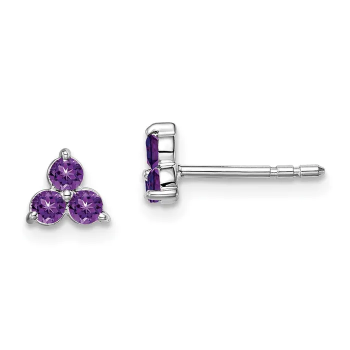 Goldia Earrings 14k White Gold 3stone Amethyst Triangle Earrings