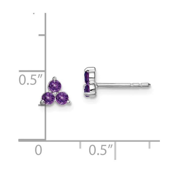 Goldia Earrings 14k White Gold 3stone Amethyst Triangle Earrings