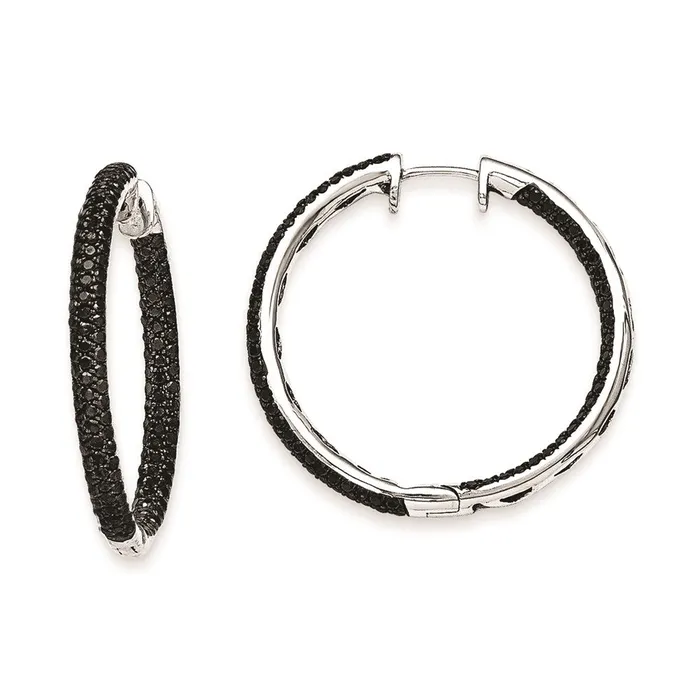 Goldia Earrings 14k White Gold Black Real Diamond Hinged Hoop Earrings Goldia Earrings 14k White Gold Black Real Diamond Hinged Hoop Earrings