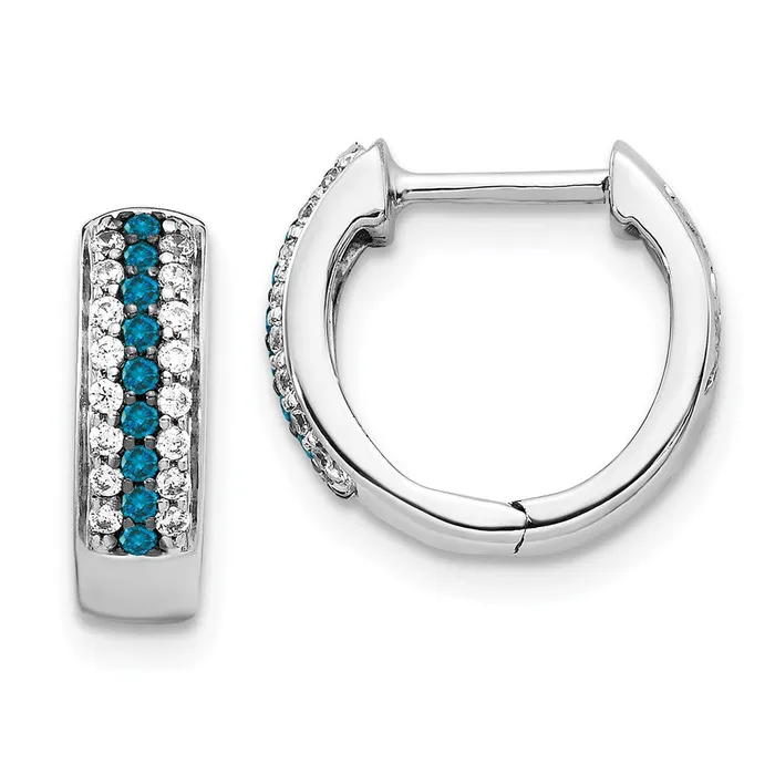 Goldia Earrings 14k White Gold Blue and White Real Diamond Hinged Hoop Earrings Goldia Earrings 14k White Gold Blue and White Real Diamond Hinged Hoop Earrings