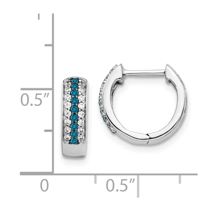 Goldia Earrings 14k White Gold Blue and White Real Diamond Hinged Hoop Earrings