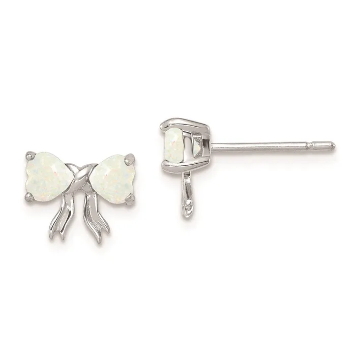 Goldia Earrings 14k White Gold Polished Created Opal Bow Post Earrings