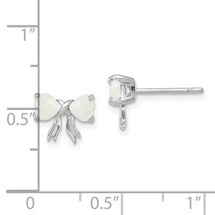 Goldia Earrings 14k White Gold Polished Created Opal Bow Post Earrings