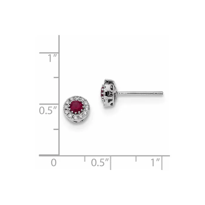 Goldia Earrings 14k White Gold Real Diamond and Ruby Post Earrings