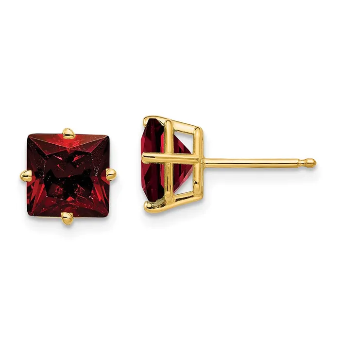 Goldia Earrings 14k Yellow Gold 7mm Princess Cut Garnet Earrings