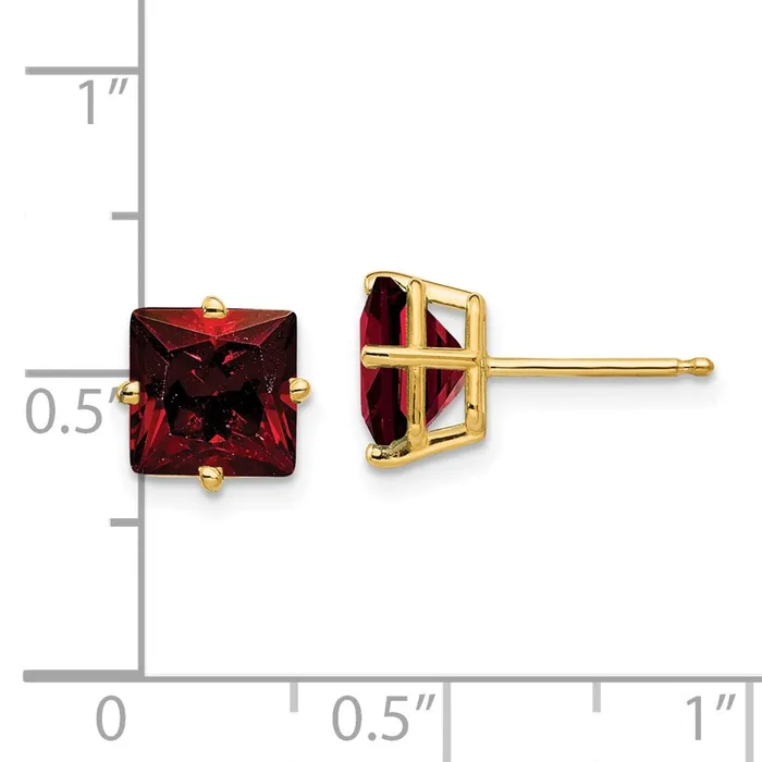 Goldia Earrings 14k Yellow Gold 7mm Princess Cut Garnet Earrings