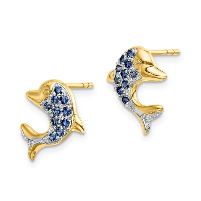 Goldia Earrings 14k Yellow Gold wRhodium Marquise SapphireReal Diamond Dolphin Post Earrings