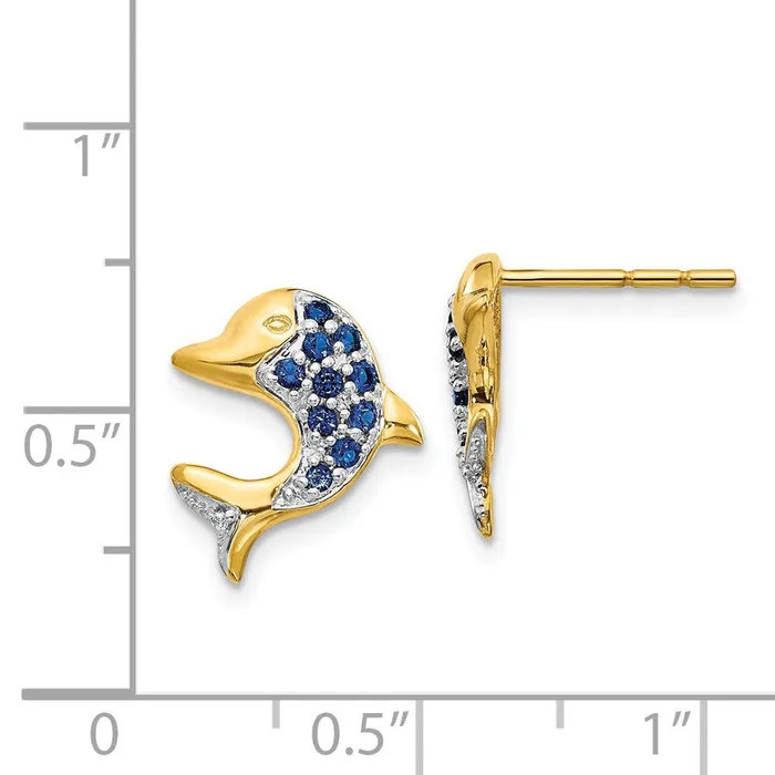 Goldia Earrings 14k Yellow Gold wRhodium Marquise SapphireReal Diamond Dolphin Post Earrings