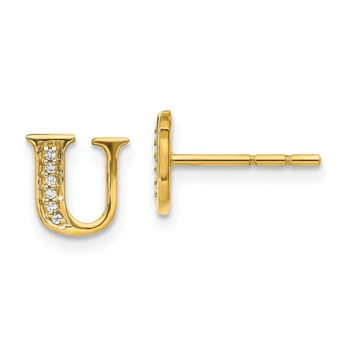 Goldia Earrings Solid 14k Yellow Gold Simulated CZ Initial U Earrings