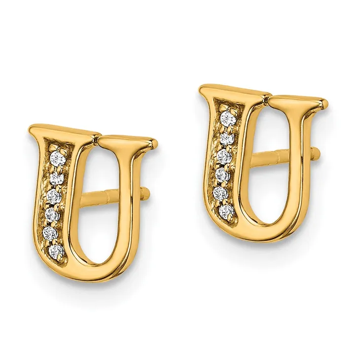 Goldia Earrings Solid 14k Yellow Gold Simulated CZ Initial U Earrings