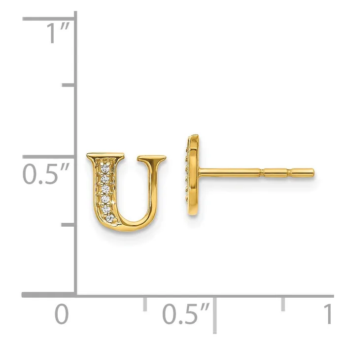 Goldia Earrings Solid 14k Yellow Gold Simulated CZ Initial U Earrings