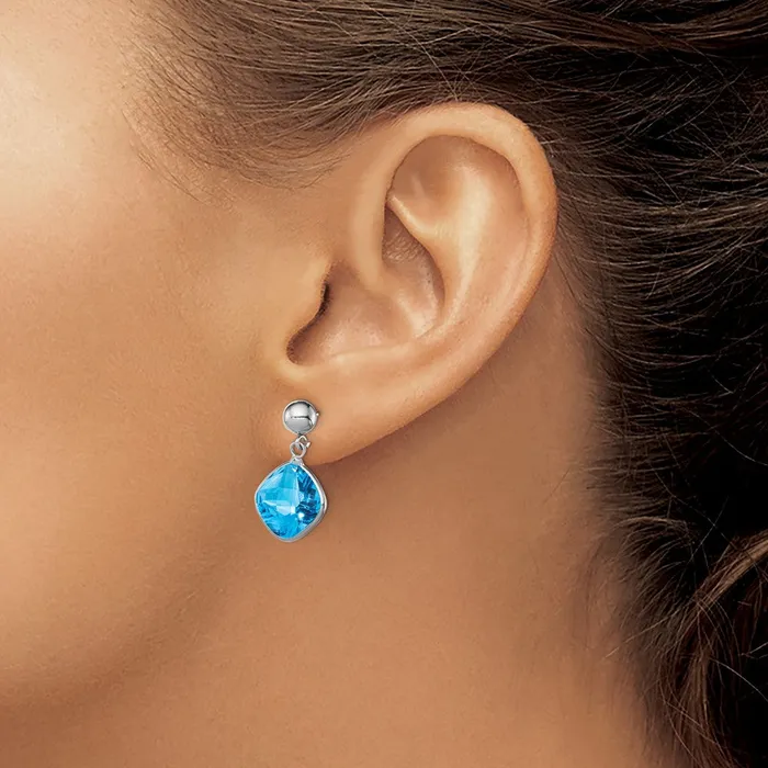 Goldia Earrings Sterling Silver Rhodiumplated Blue Topaz Dangle Post Earrings
