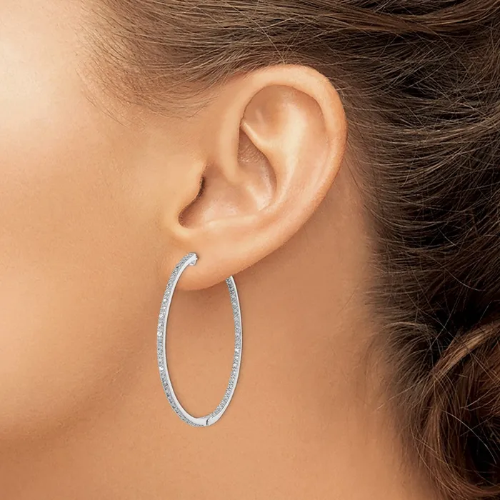 Goldia Earrings Sterling Silver Rhodiumplated Diamond In u0026 Out Hoop Earrings